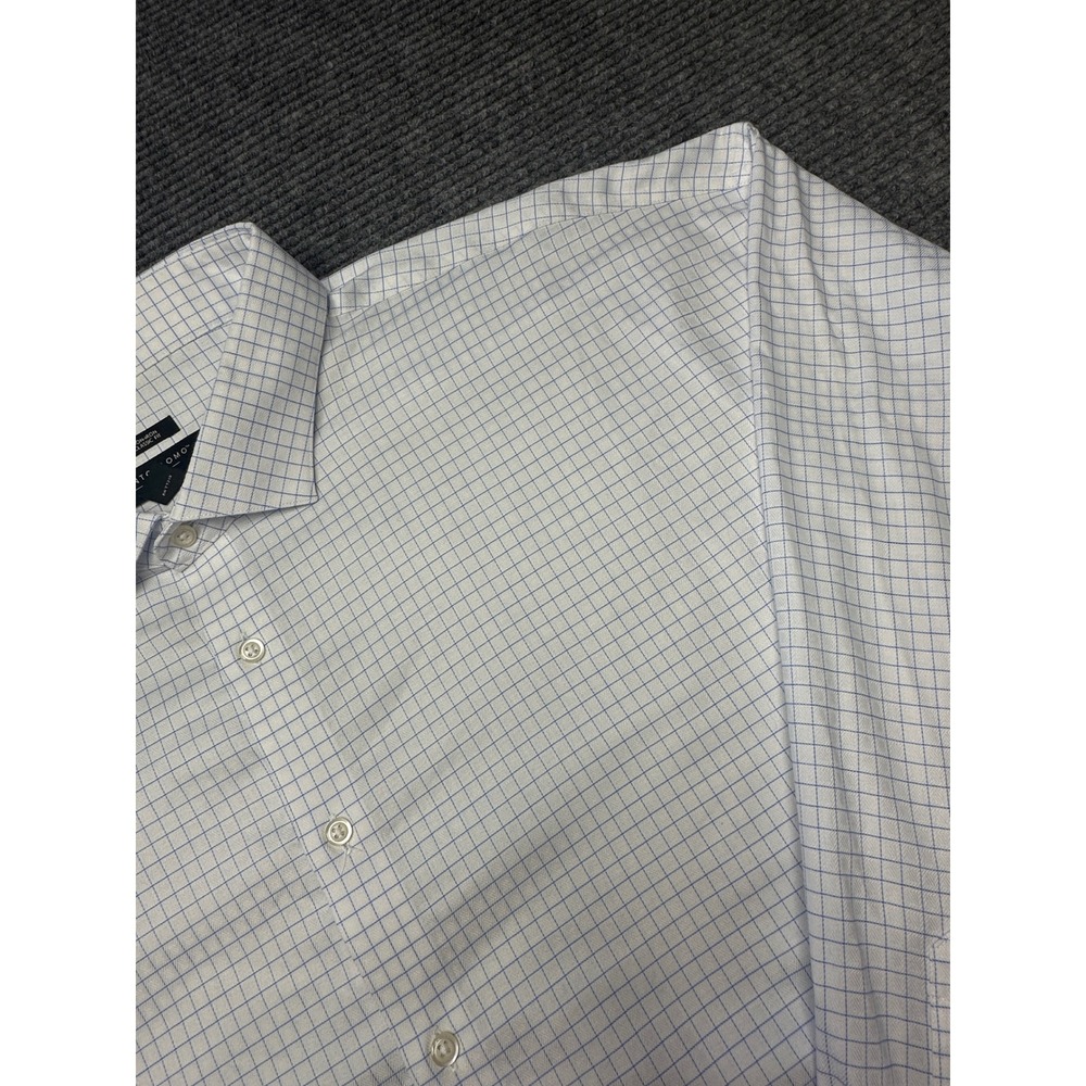 Pronto Uomo Dress Shirt Men 22 36/37 Tall White Blue Grid Non-Iron Classic Fit